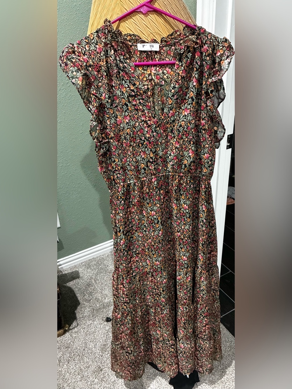 BB Dakota Floral Dress in Pink, Green & Orange Print